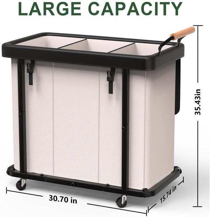 Extra Large 3-Section Laundry Hamper with Wheels & Lid – 230L White Organizer