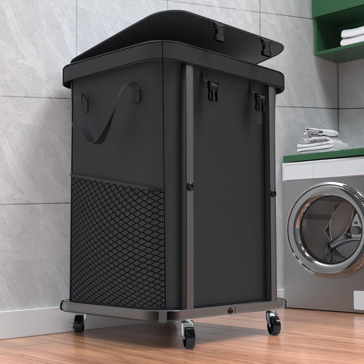 Rolling 150L Laundry Hamper with Wheels & Removable Bag – Grey