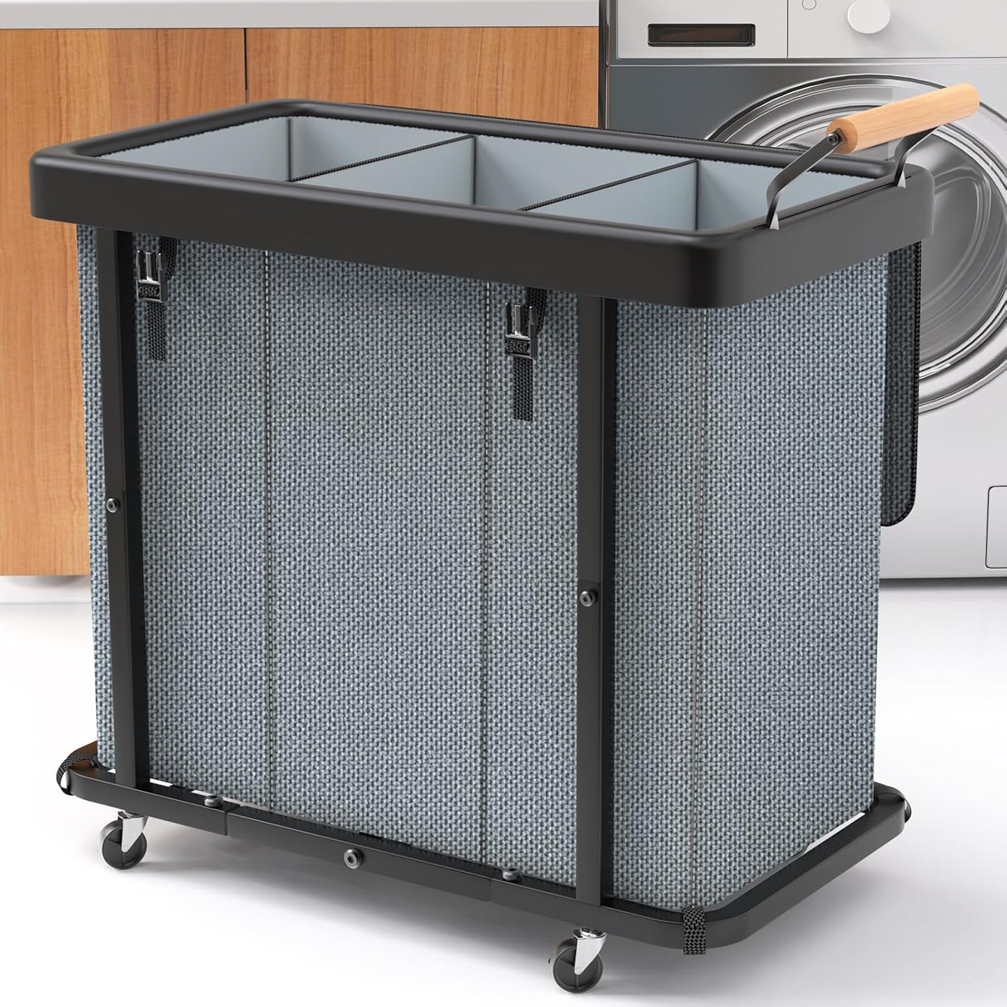 Extra Large 3-Section Laundry Hamper with Wheels & Lid – 230L White Organizer