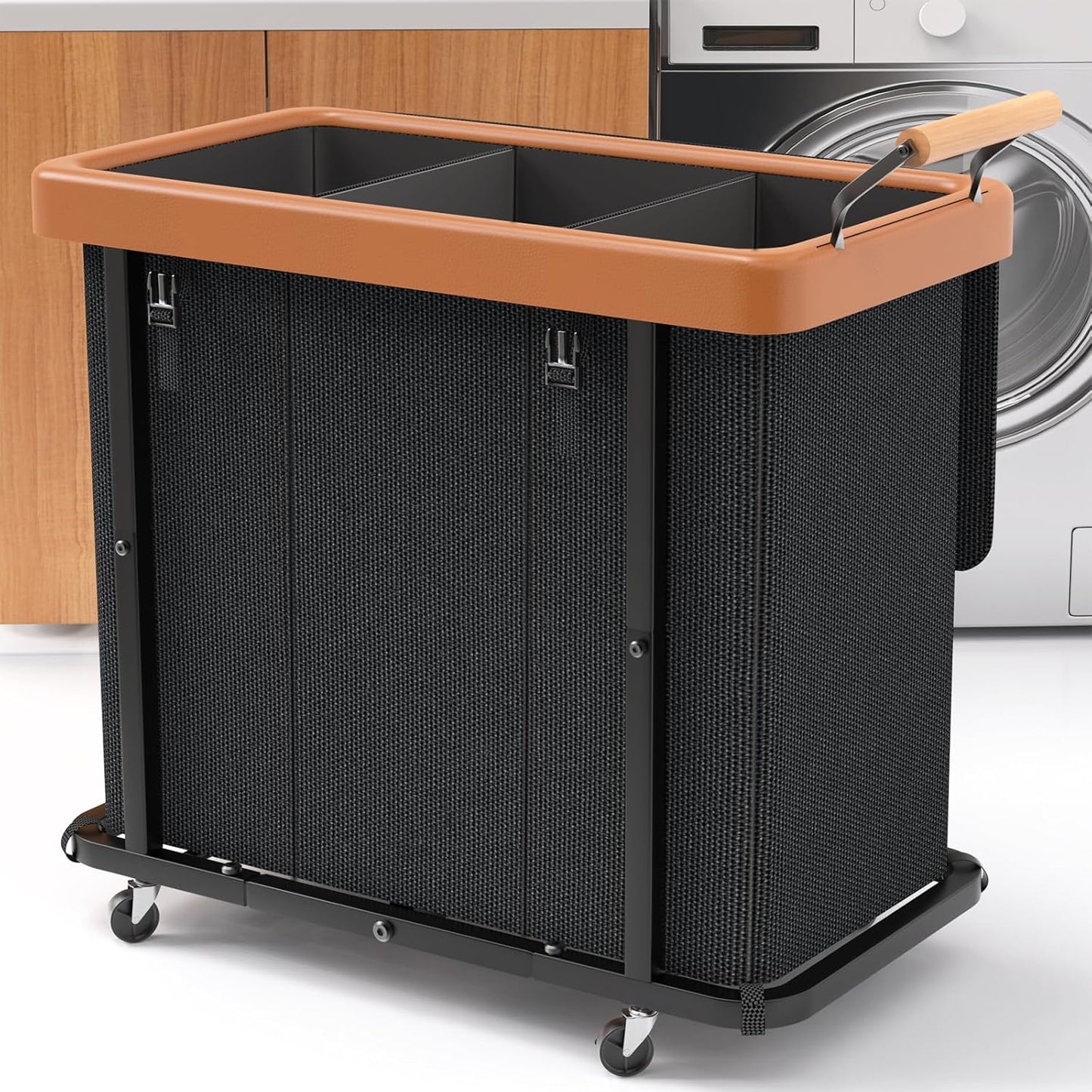 Extra Large 3-Section Laundry Hamper with Wheels & Lid – 230L White Organizer