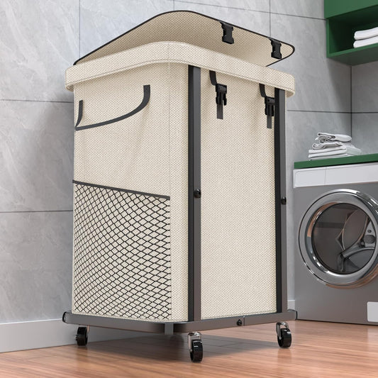 Rolling 150L Laundry Hamper with Wheels & Removable Bag – Grey